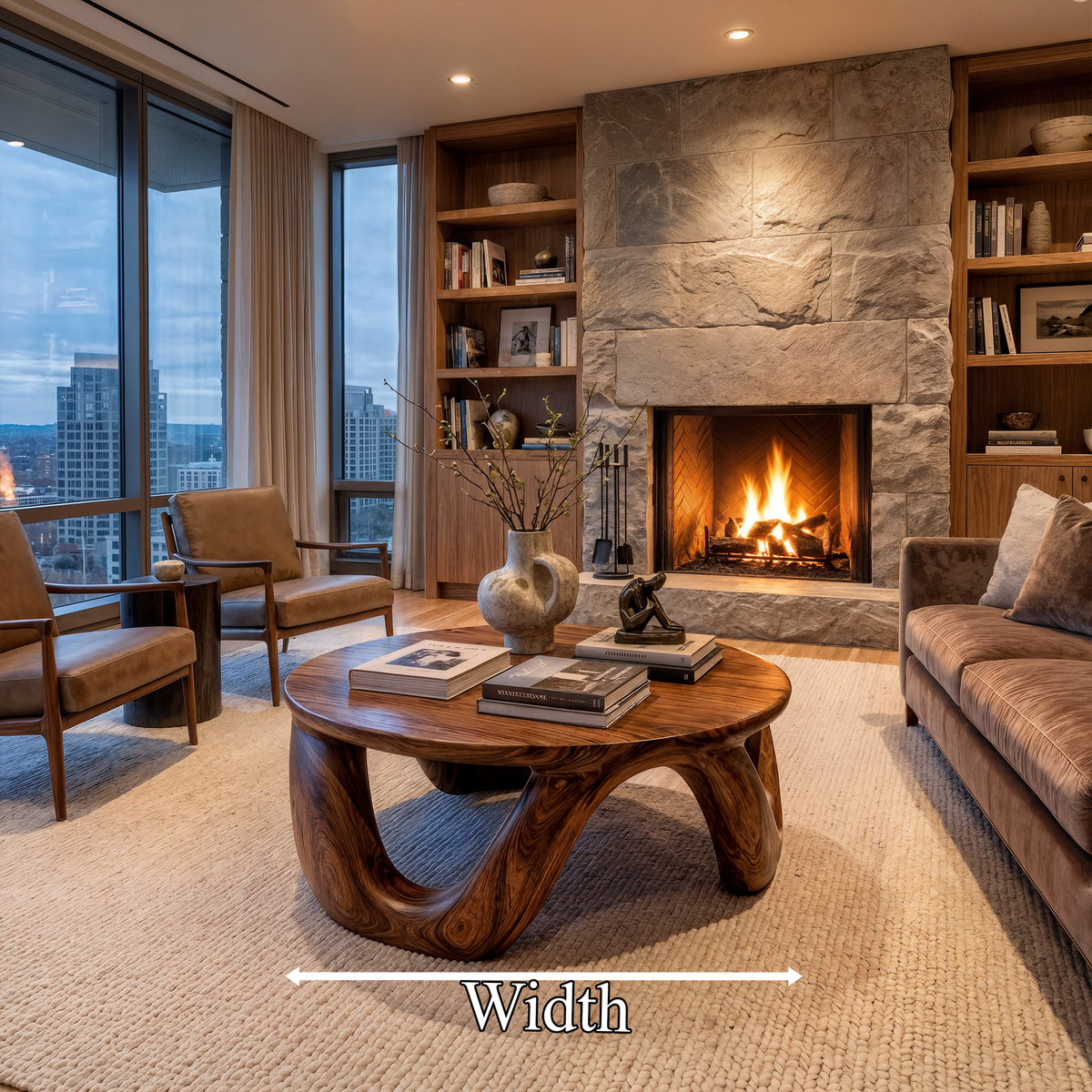 Modern Coffee Table With Round Solid Wood Top And Artistic Sculptural Base For Living Room - view 8 of 8
