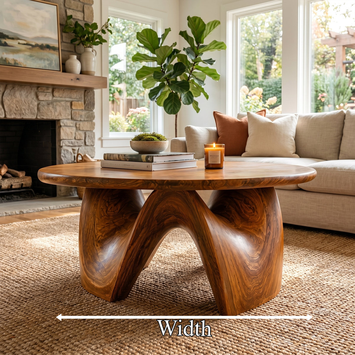 Rustic Coffee Table With Sculptural Solid Wood Base And Round Live Edge Top For Living Room - view 8 of 8