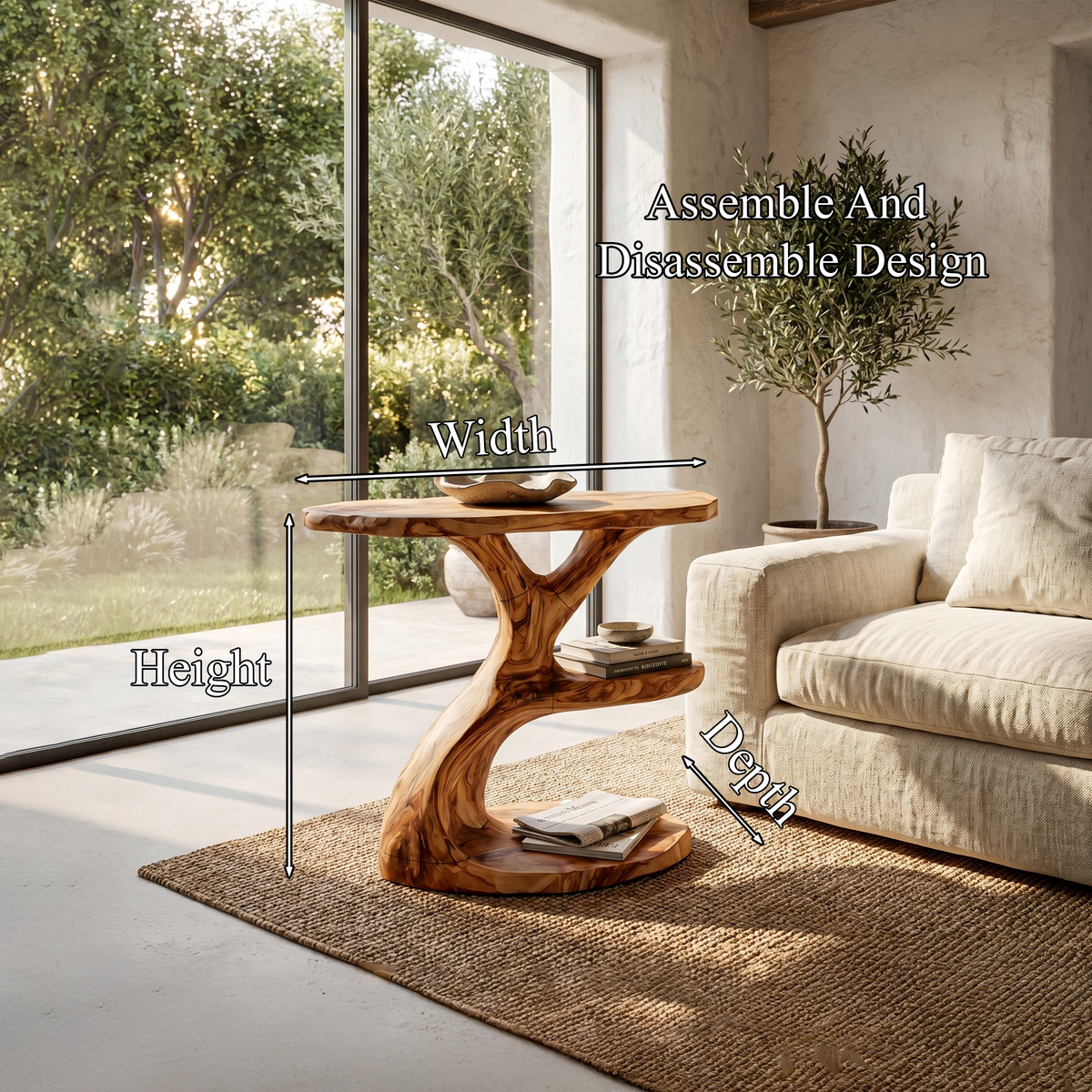 Modern Organic Side Table With Multi Level Wood Shelves For Living Room And Bedroom - view 8 of 8