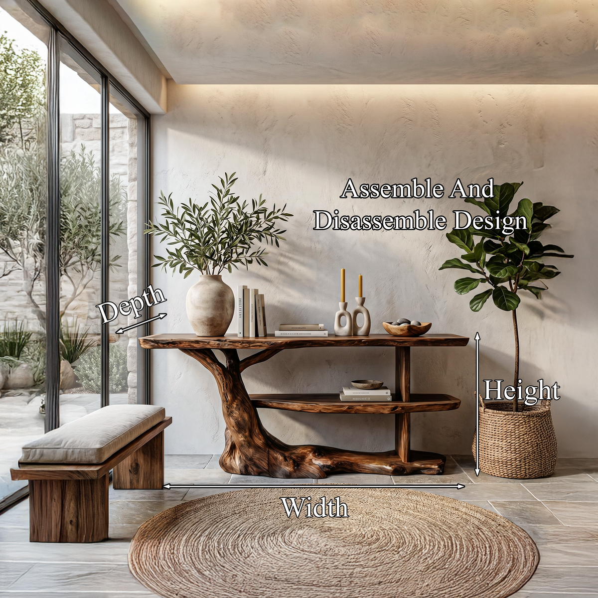 Modern Console Table With Flowing Wood Pedestal Base For Entryway - view 8 of 8