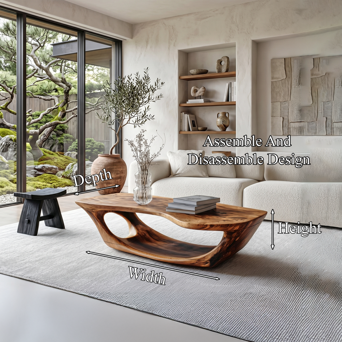 Wabi Sabi Coffee Table With Handcrafted Organic Wood Form For Living Room - view 8 of 8