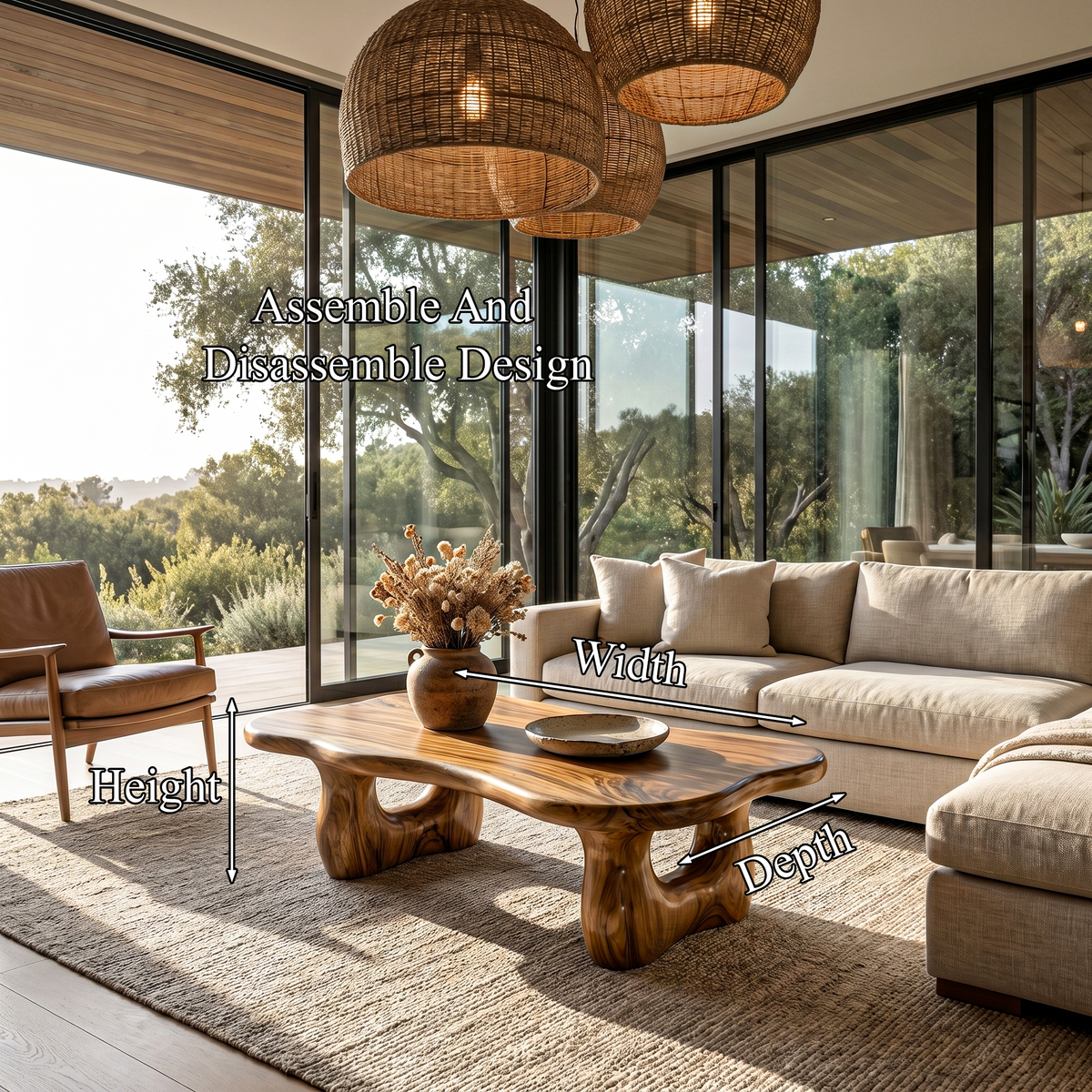 Rustic Wooden Coffee Table Natural Statement Furniture For Living Room - view 8 of 8