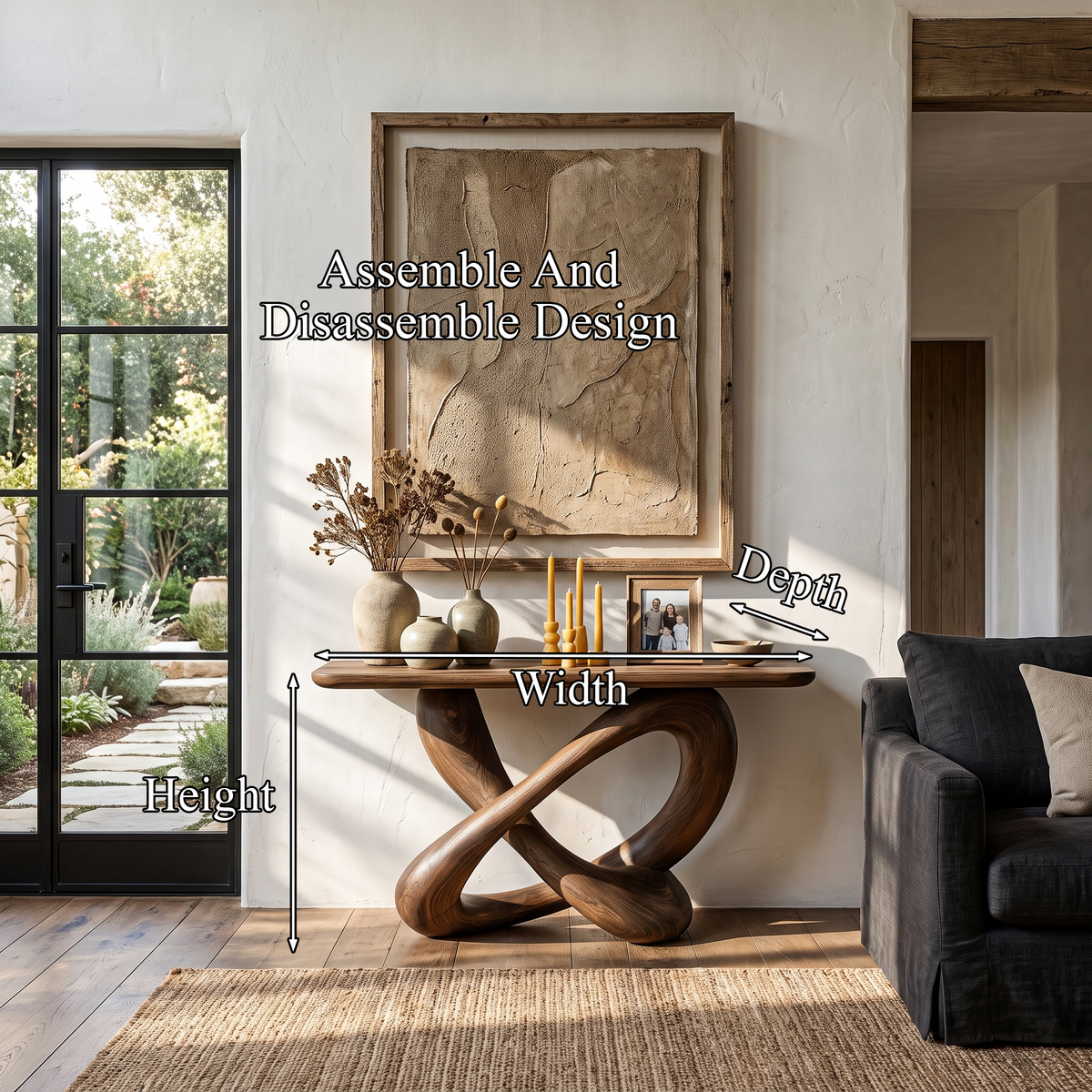 Modern Console Table With Twisted Ribbon Wood Base For Entryway - view 8 of 8