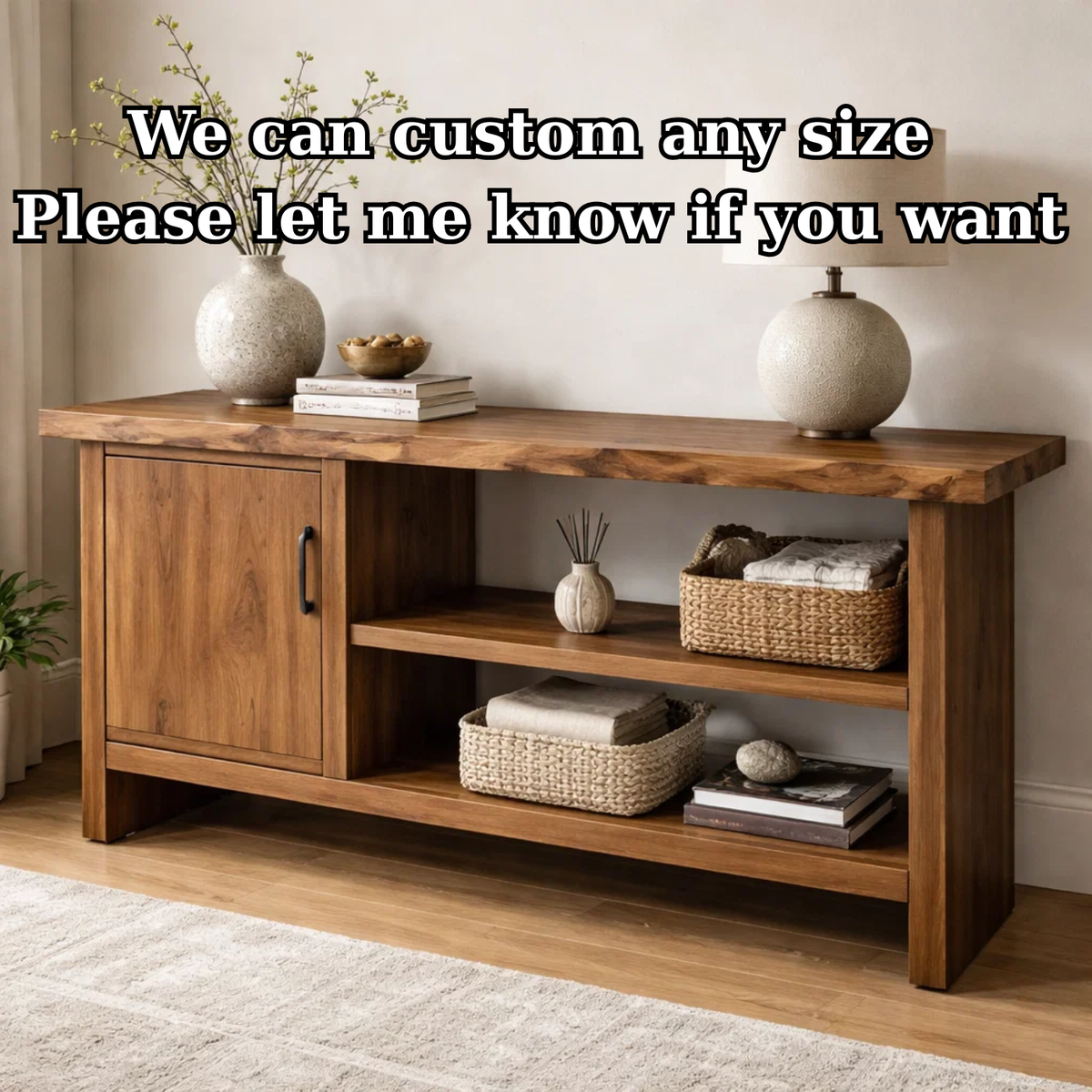 Solid Wood Console Table with Storage Shelf – Modern Entryway Cabinet with Door - view 9 of 9