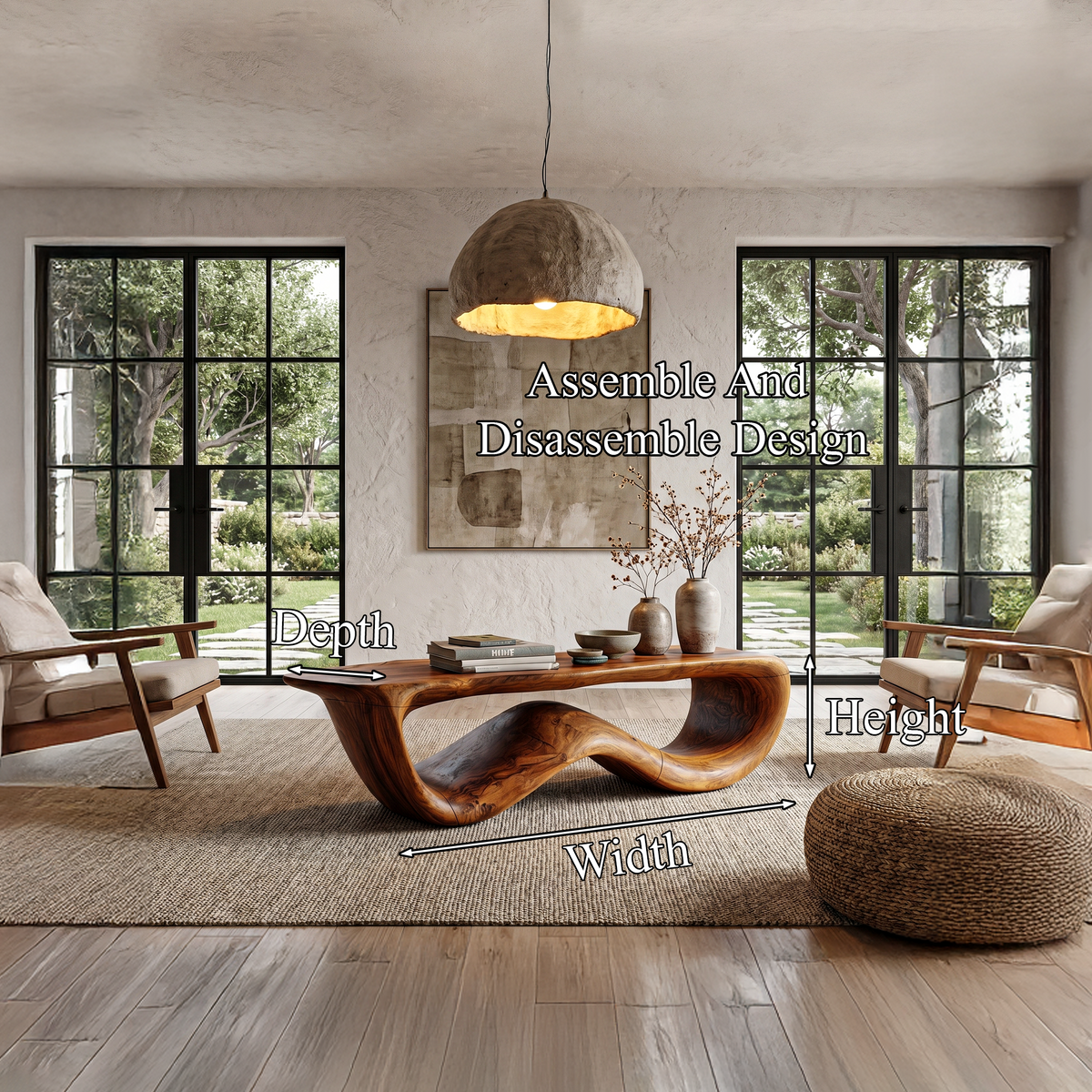Contemporary Coffee Table With Flowing Solid Wood Silhouette For Living Room - view 8 of 8