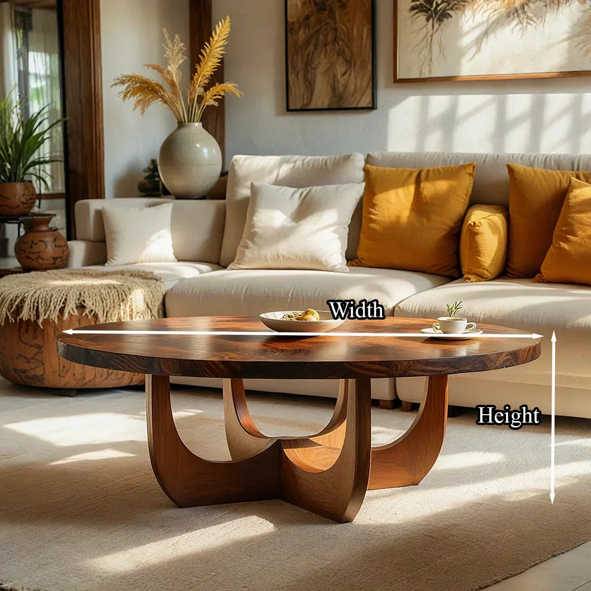 Round Natural Wood Coffee Table with Sculptural Curved Base - view 6 of 6
