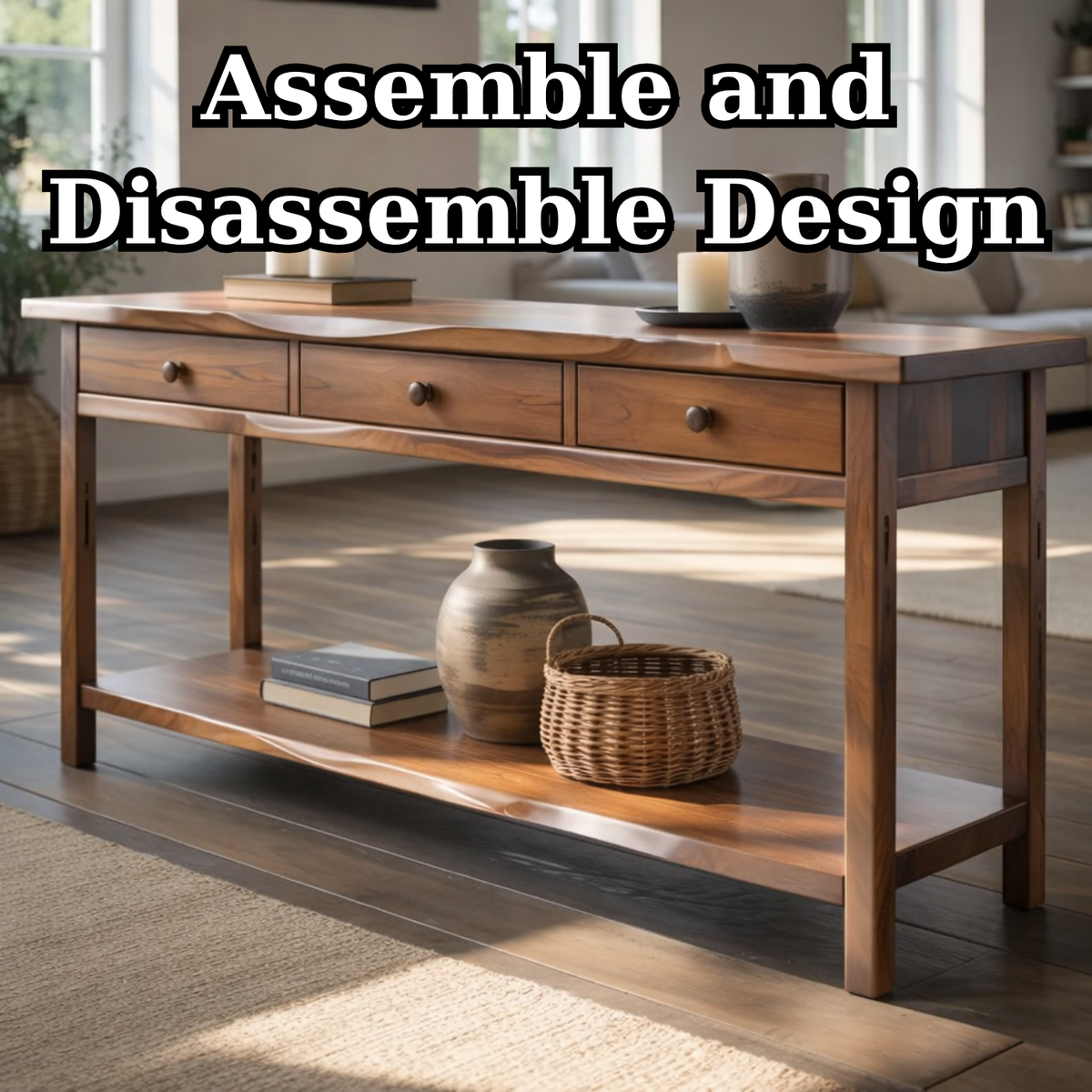 Solid Wood Console Table with 3 Drawers & Lower Shelf - view 9 of 9
