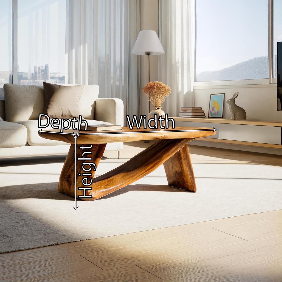 Sculptural Solid Wood Coffee Table Handcrafted Natural Wood Modern Center Table - view 7 of 7
