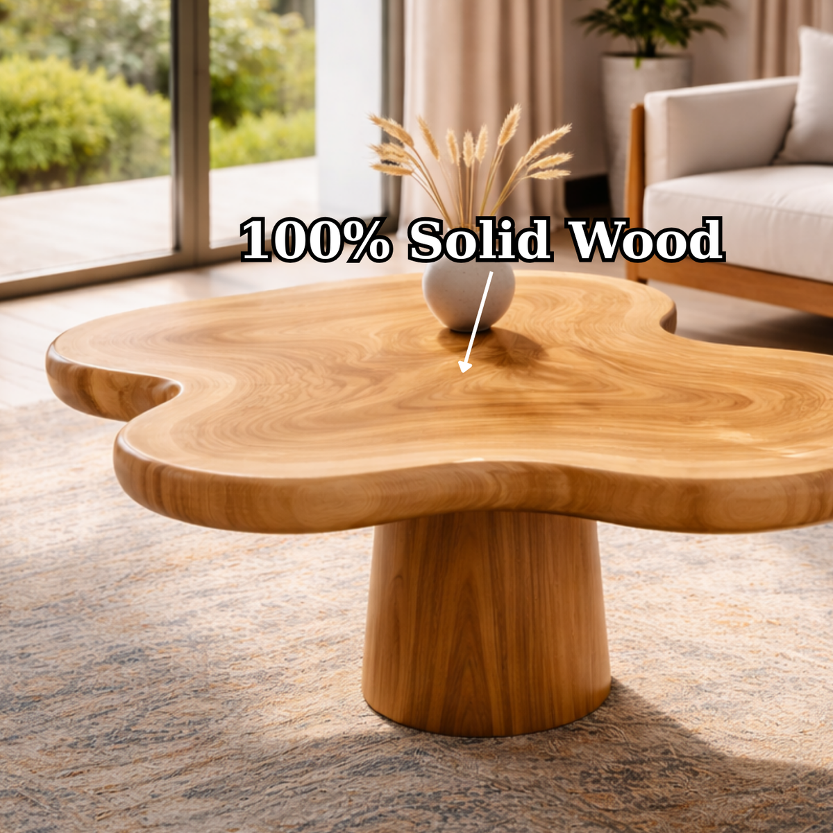 Organic Shape Solid Wood Coffee Table with Sculpted Pedestal Base - view 9 of 9