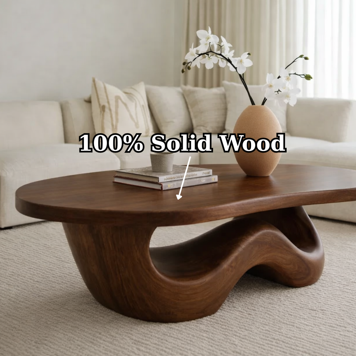 Solid Wood Coffee Table with Sculpted Organic Wave Base - view 9 of 9
