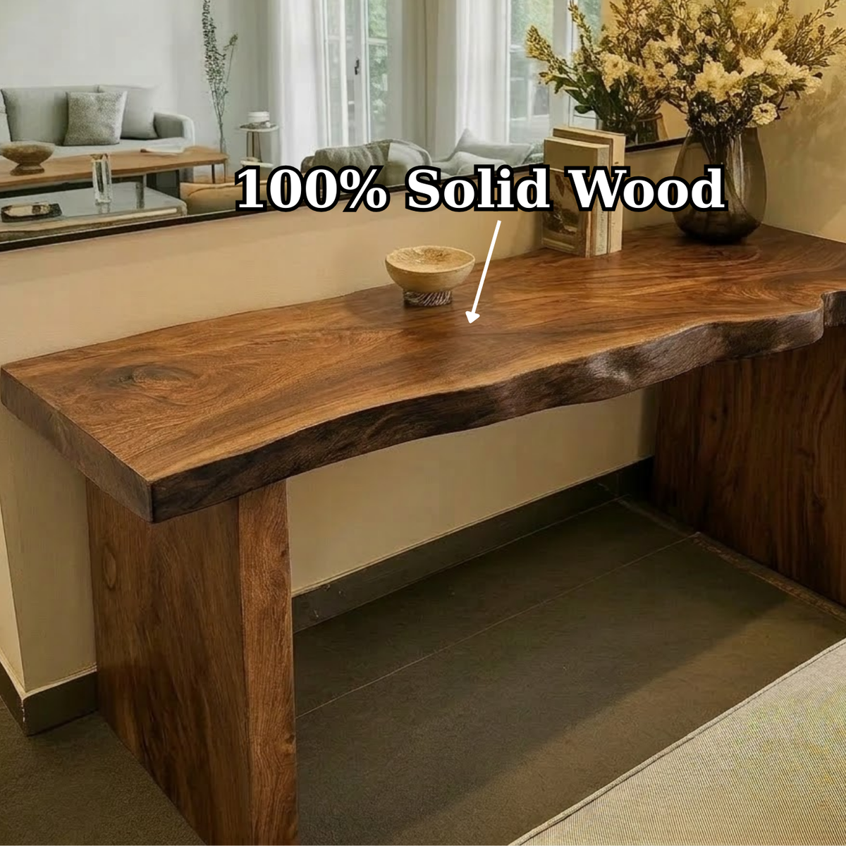 Solid Wood Console Table with Live Edge Top and Simple Block Base - view 9 of 9
