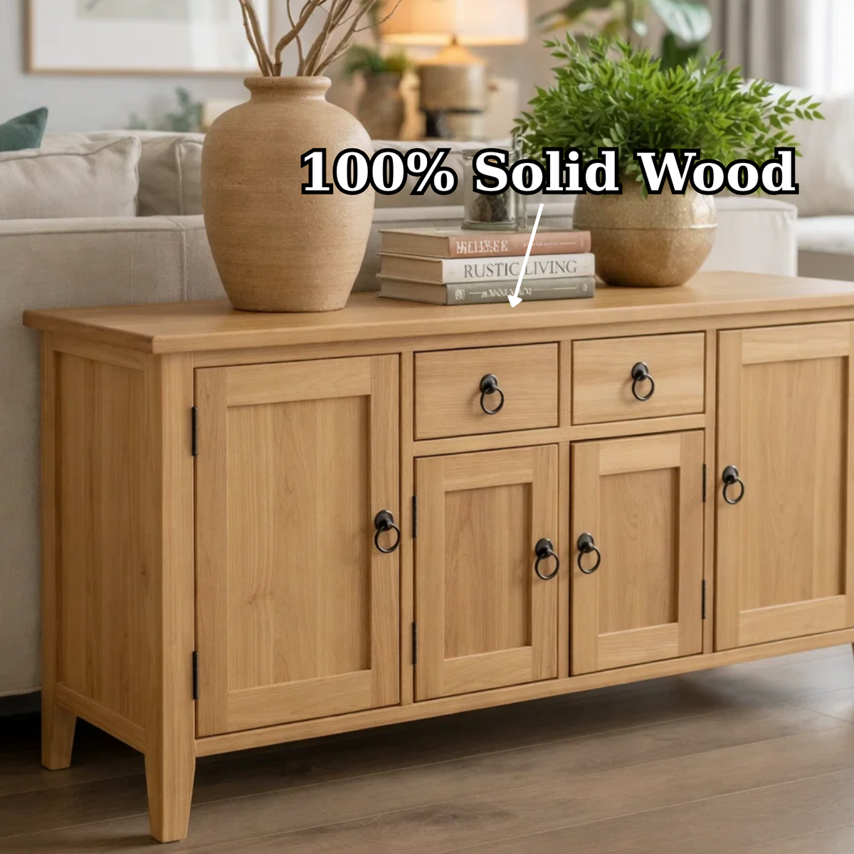 Solid Wood Console Table with Storage Cabinets and Drawers - view 9 of 9