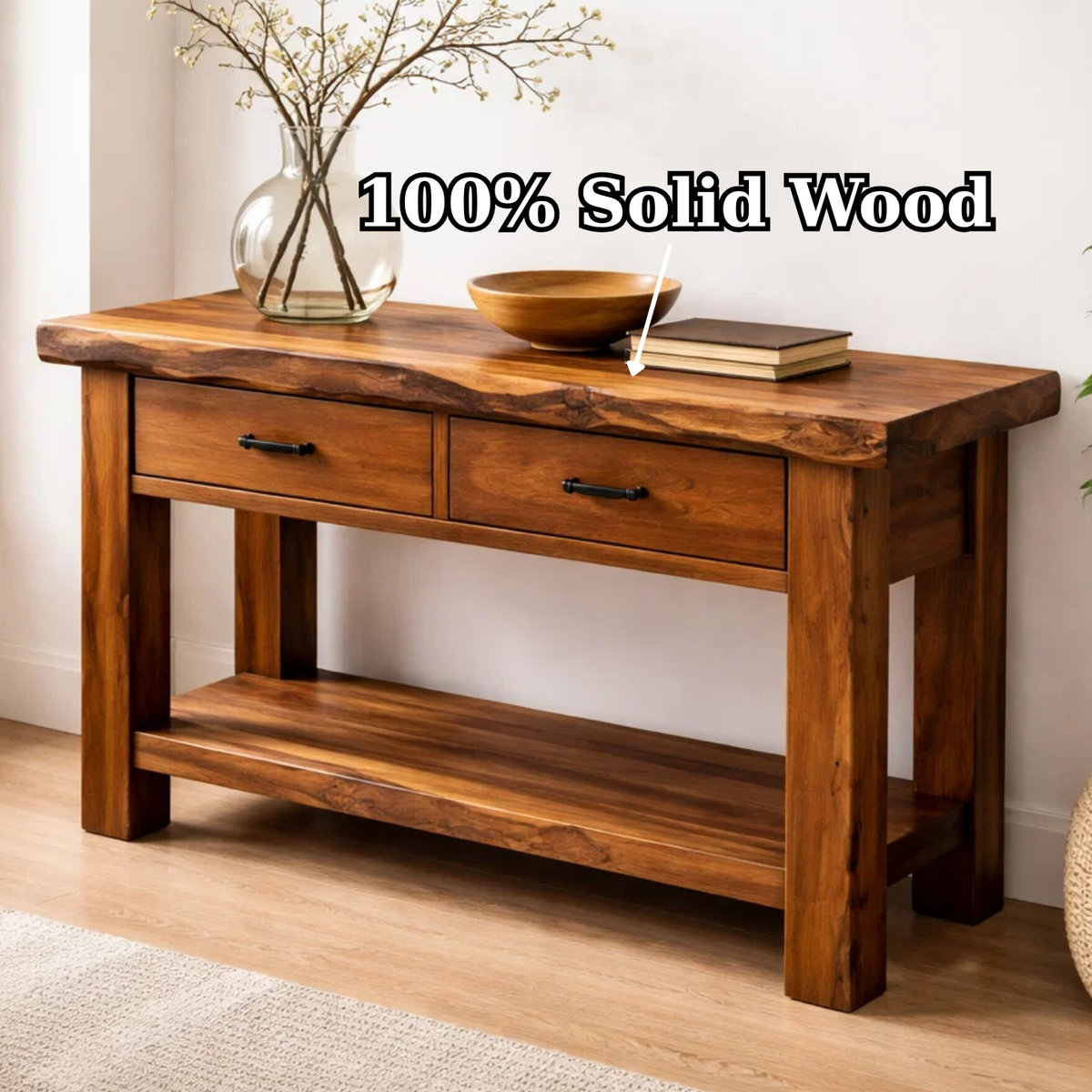 Solid Wood Console Table with Drawers and Shelf - view 9 of 9