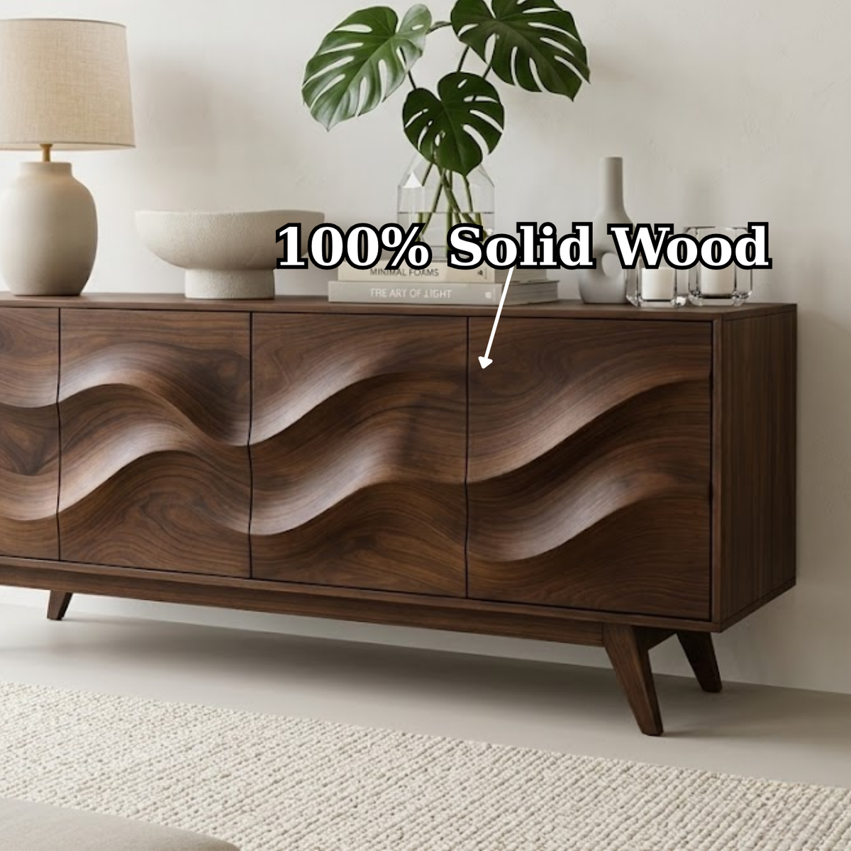 Solid Wood Console Table with Sculptural Wave Front for Modern Entryway - view 9 of 9