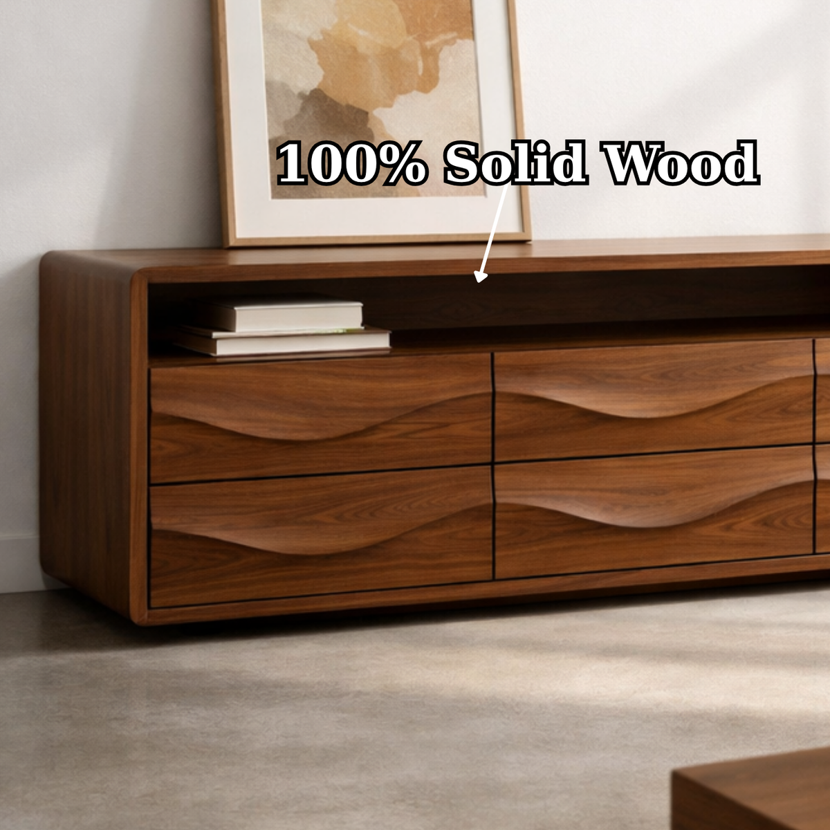 Solid Wood Console Table with Low Profile and Sculptural Wave Drawers - view 9 of 9
