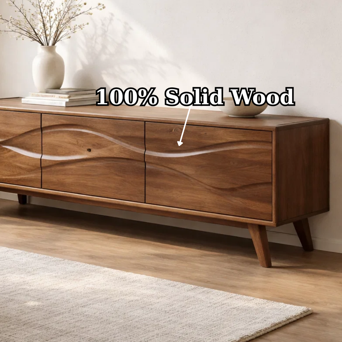 Solid Wood Console Table with Minimal Wave Carved Doors for Modern Living Room - view 9 of 9