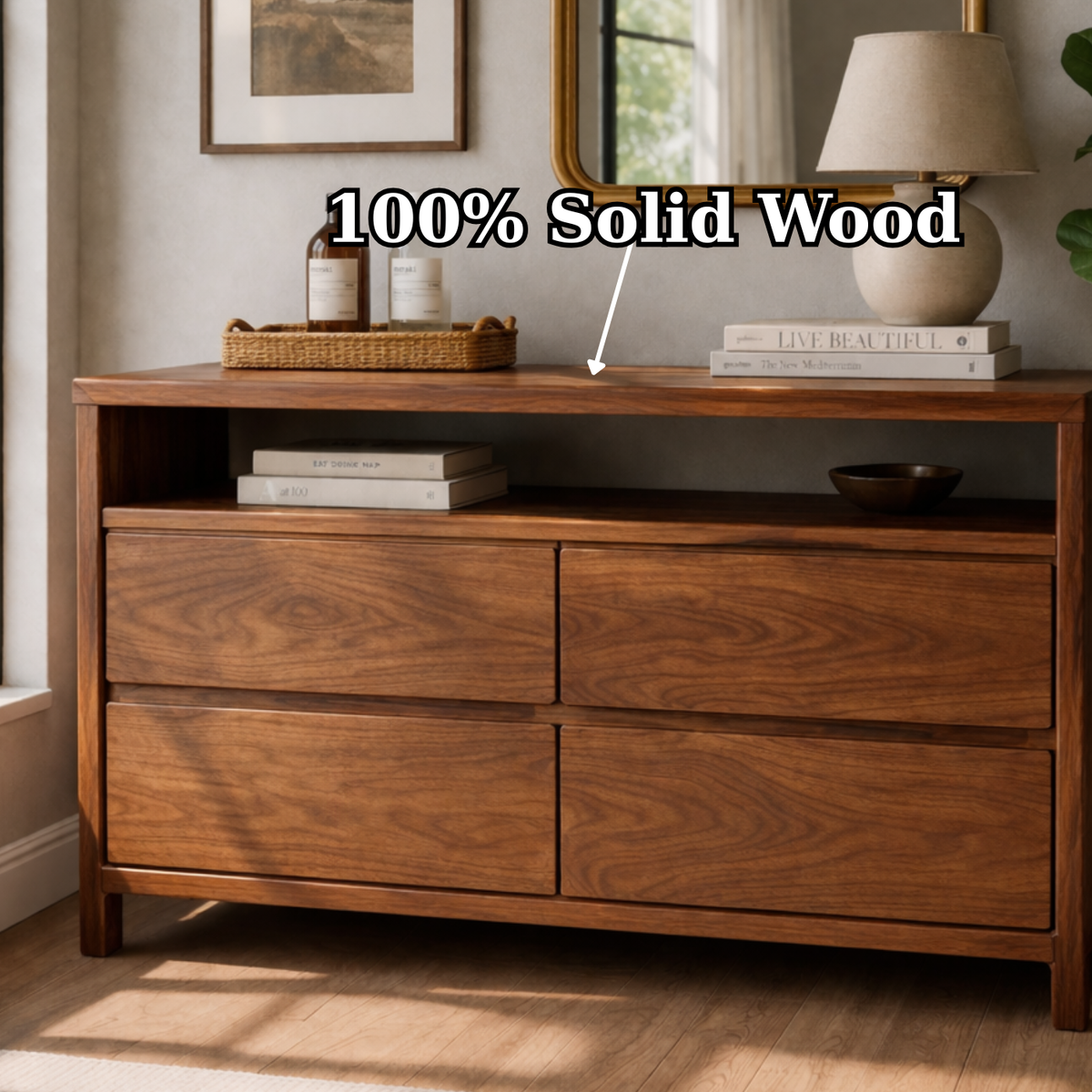 Solid Wood Console Table with Open Shelf and Drawer Storage for Modern Living Room - view 9 of 9