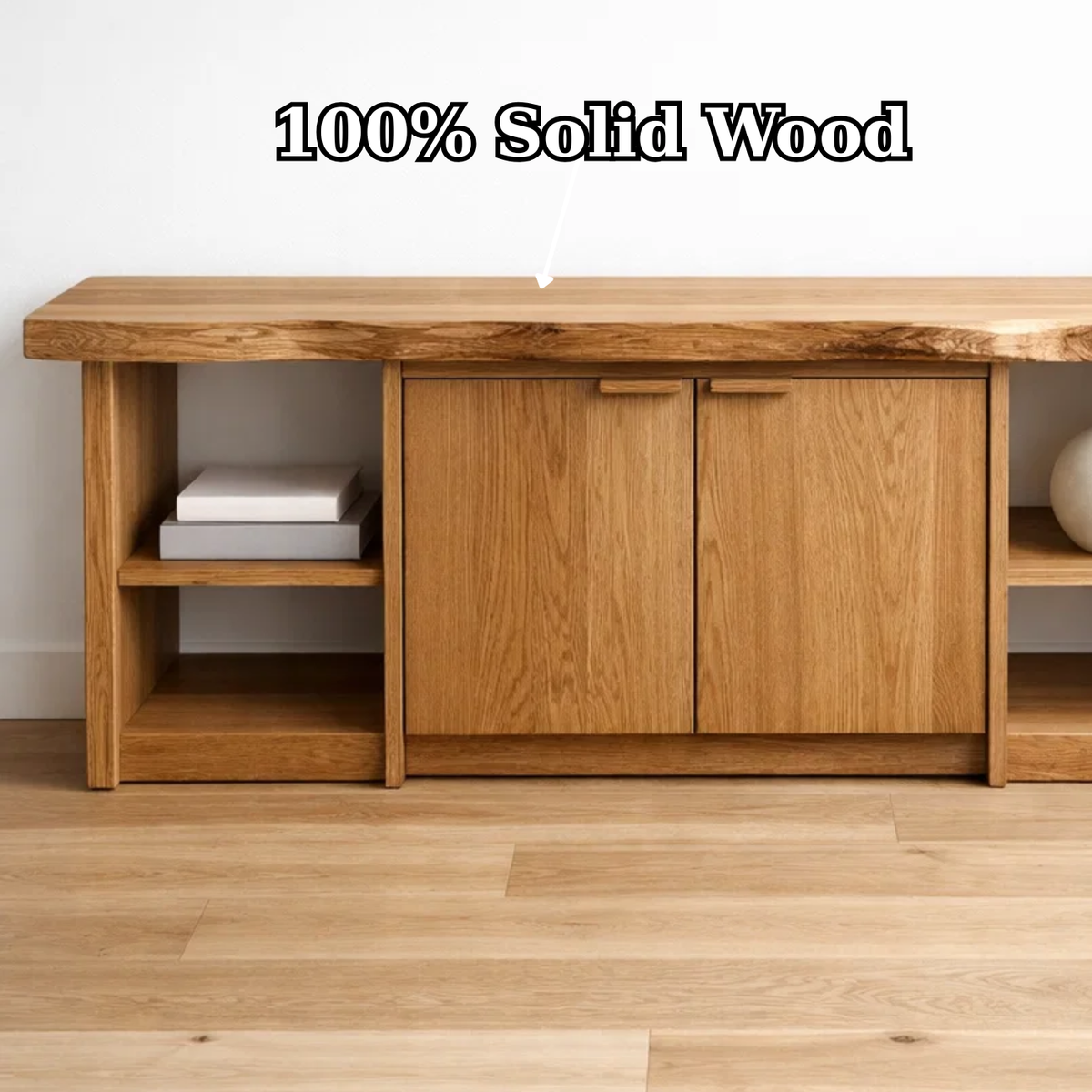 Solid Wood Console Table with Storage Cabinets & Shelves – Modern Rustic Entryway Table - view 9 of 9