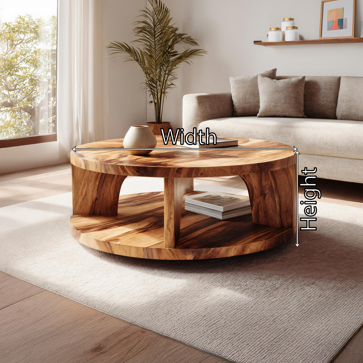Round Solid Wood Coffee Table with Open Shelf Storage - view 7 of 7