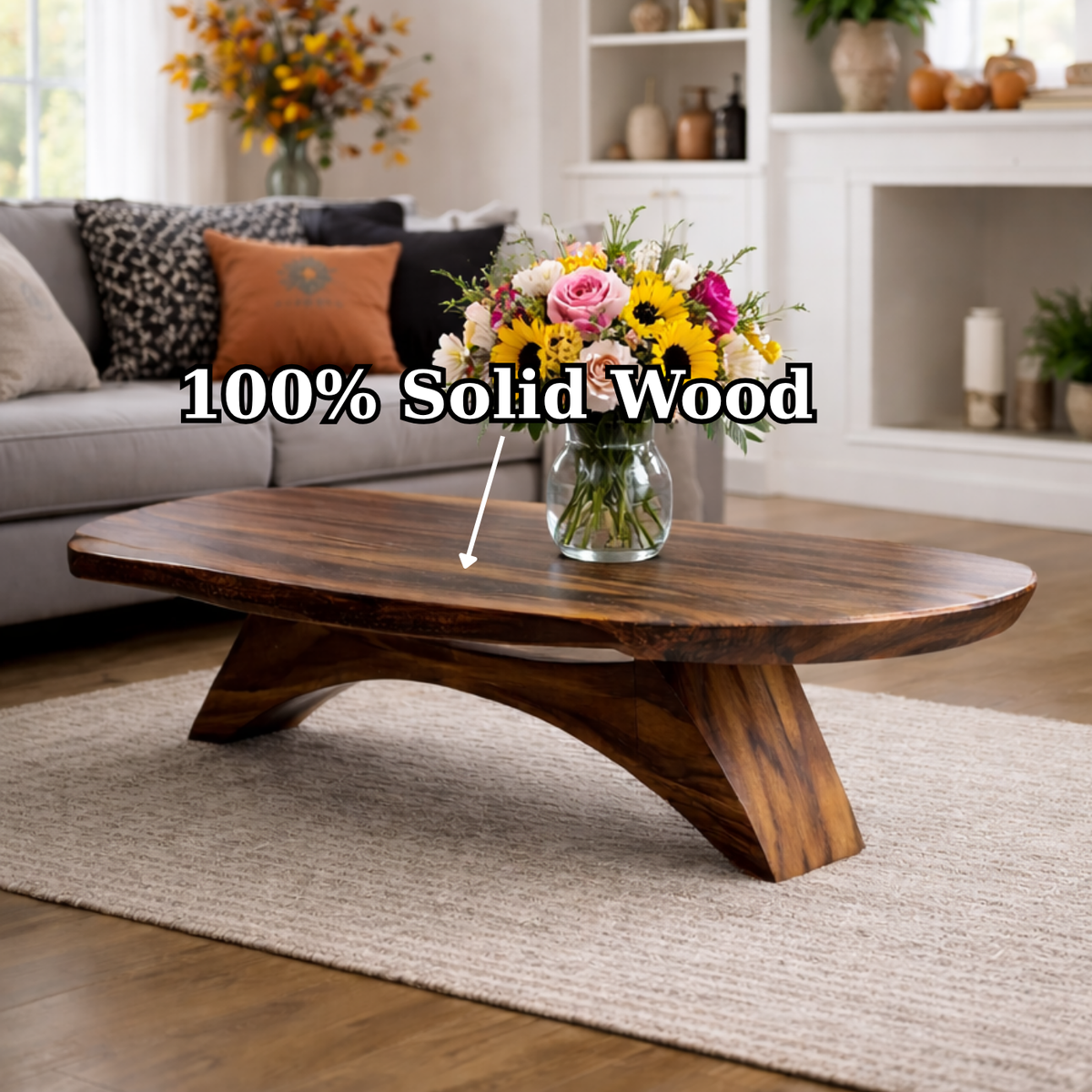 Solid Wood Coffee Table with Sculptural Base and Organic Live Edge Design - view 9 of 9