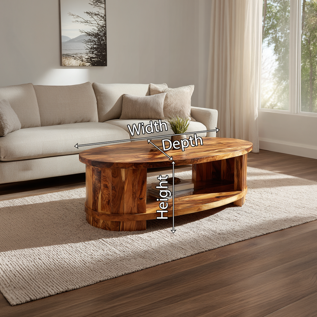 Oval Coffee Table with Curved Frame and Open Storage Shelf - view 7 of 7