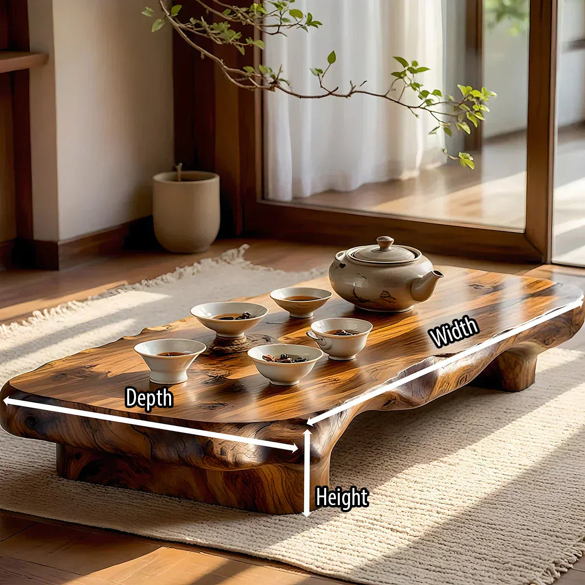 Organic Solid Wood Tea Table with Sculpted Base and Live Edge Form - view 7 of 7