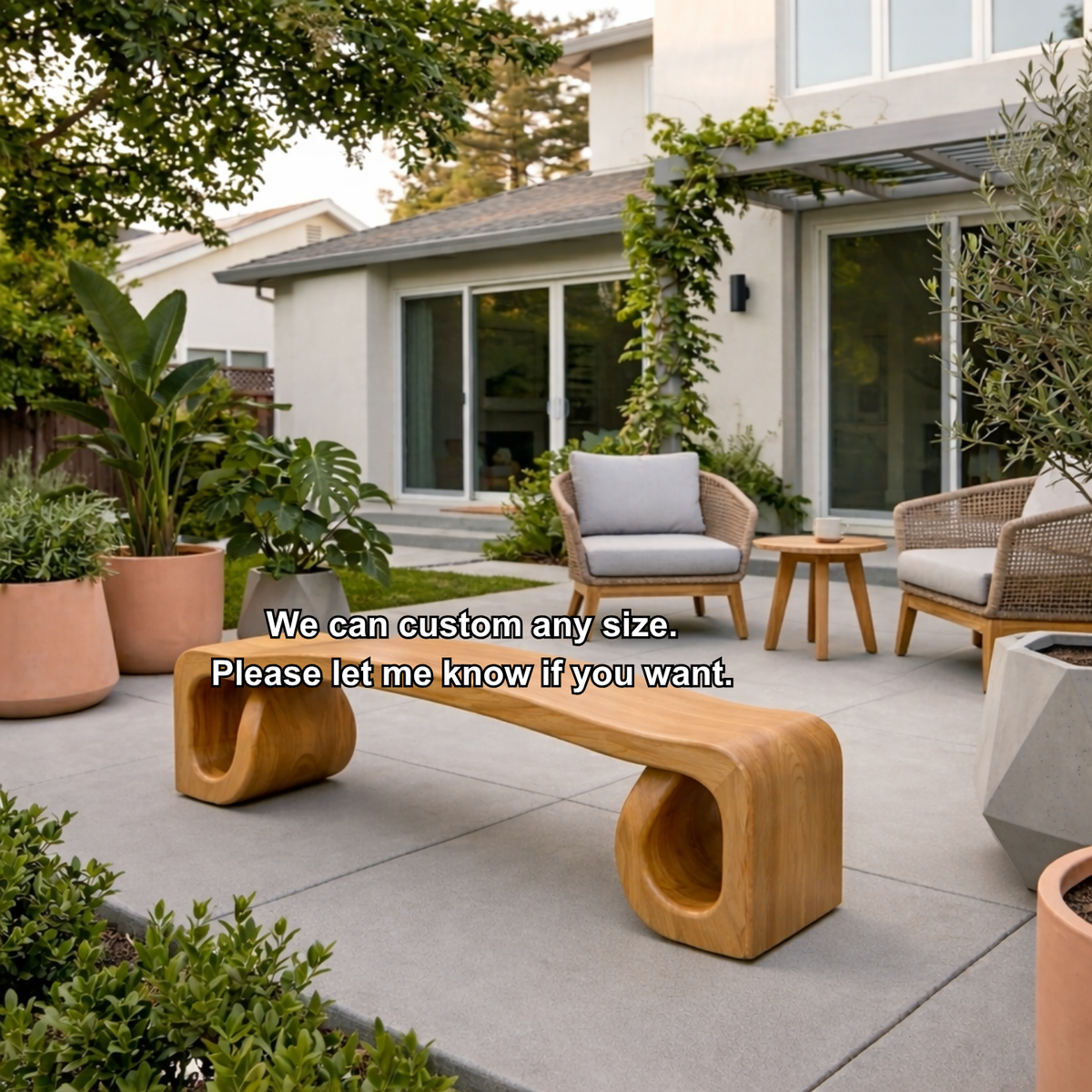 Solid Wood Outdoor Bench with Sculpted Wave Seat and Hollow Base Design - view 7 of 7