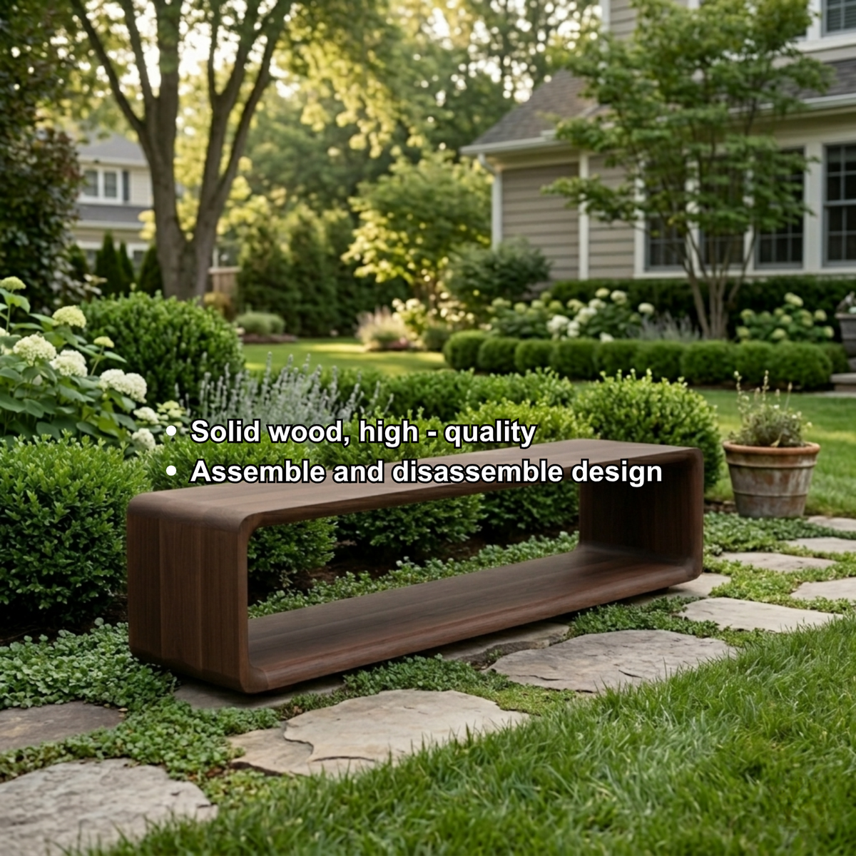 Solid Wood Outdoor Bench with Open Shelf Base and Rounded Waterfall Frame - view 8 of 8