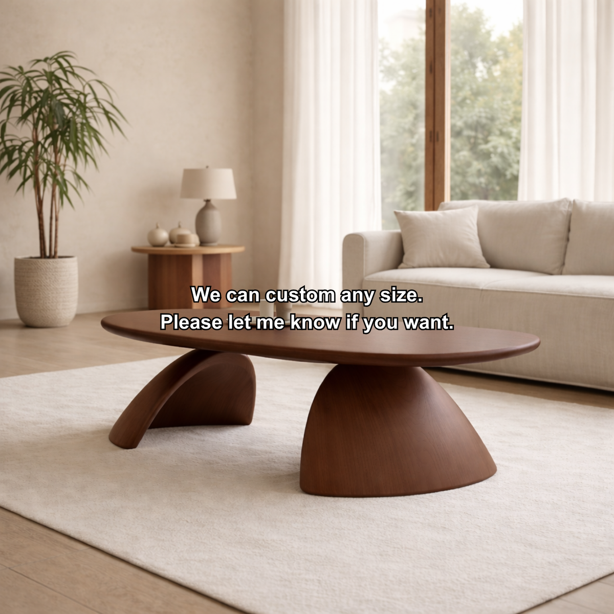 Solid Wood Oval Coffee Table – Sculptural Modern Living Room Center Table - view 7 of 7