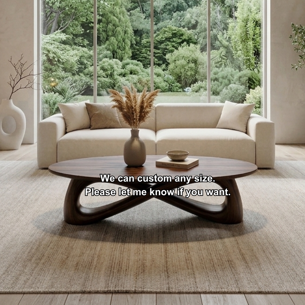 Solid Wood Round Coffee Table with Sculptural Base – Modern Living Room Table - view 7 of 7