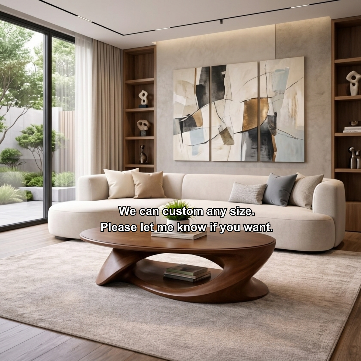 Solid Wood Oval Coffee Table with Sculptural Base – Modern Living Room Center Table - view 8 of 8