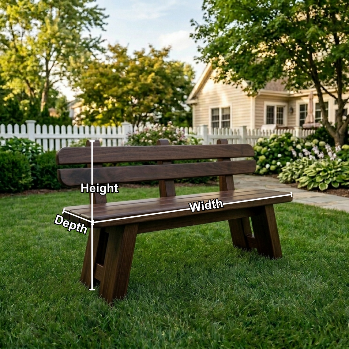 Solid Wood Outdoor Garden Bench with Slatted Backrest and A-Frame Legs - view 7 of 7