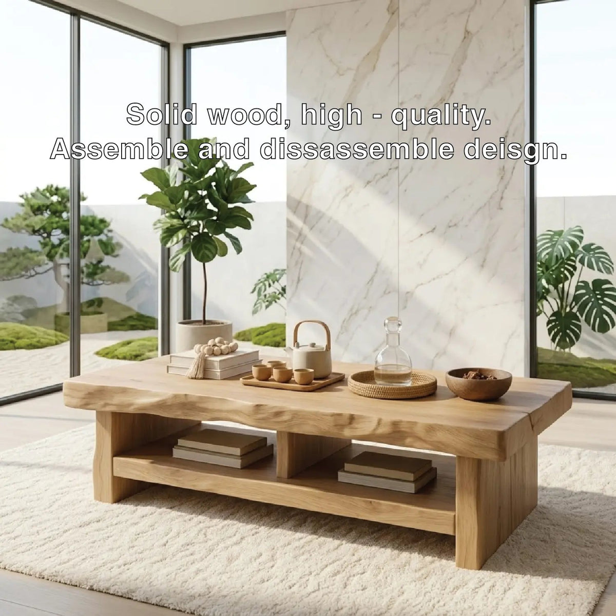 Rustic Solid Wood Coffee Table with Live Edge Top and Open Storage Shelf - view 7 of 7
