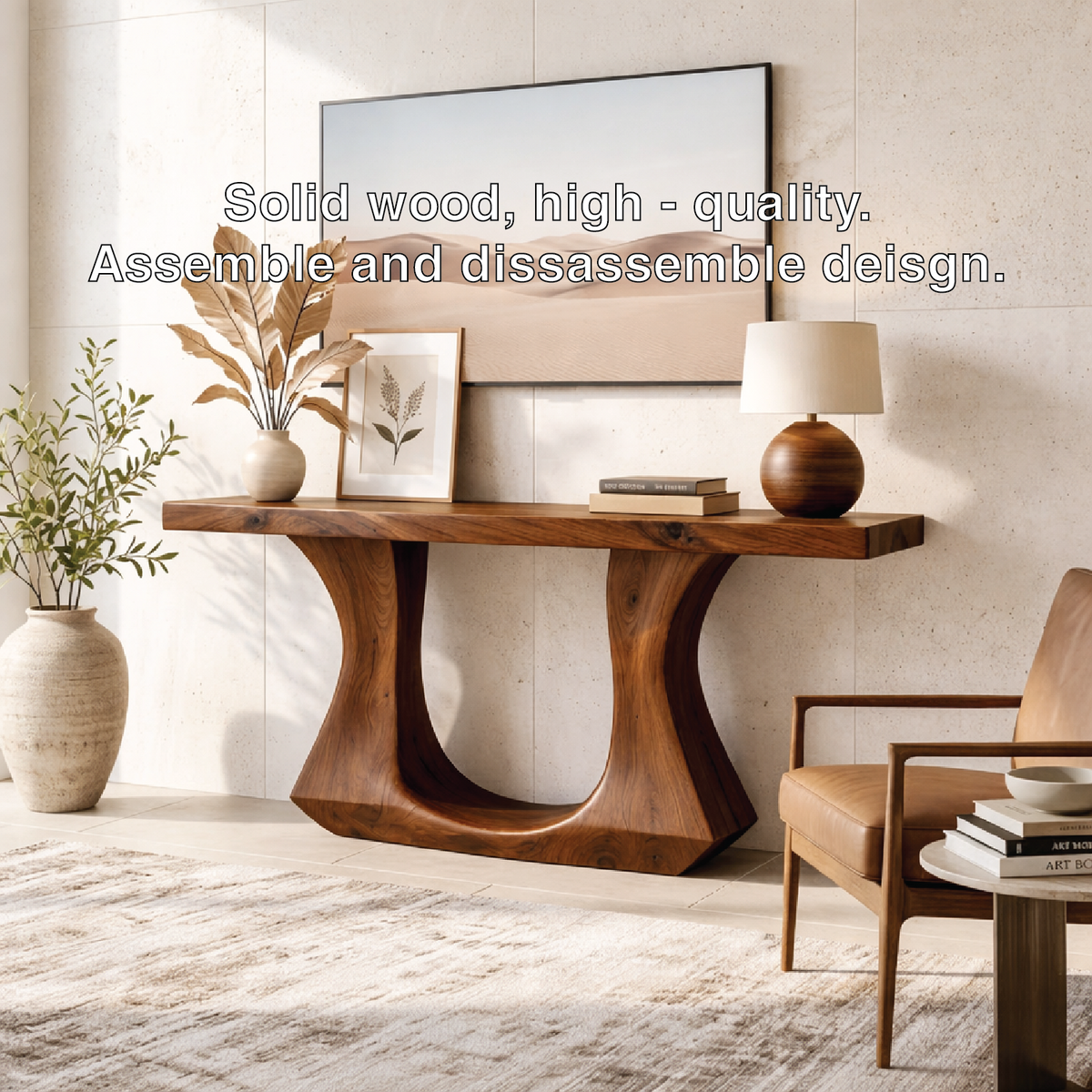 Solid Wood Console Table with Sculptural Curved Base, Modern Art Design - view 7 of 7