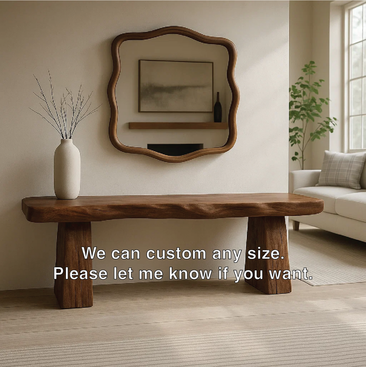 Solid Wood Entryway Bench with Sculpted Base, Handmade Rustic Hallway Seat - view 7 of 7