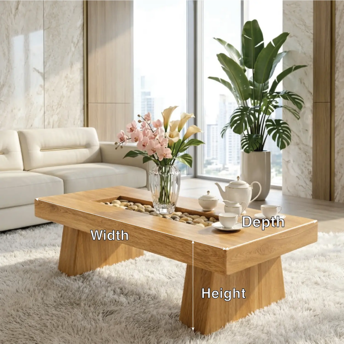 Rustic Wooden Coffee Table with Stone Inlay, Handmade Living Room Furniture - view 7 of 7