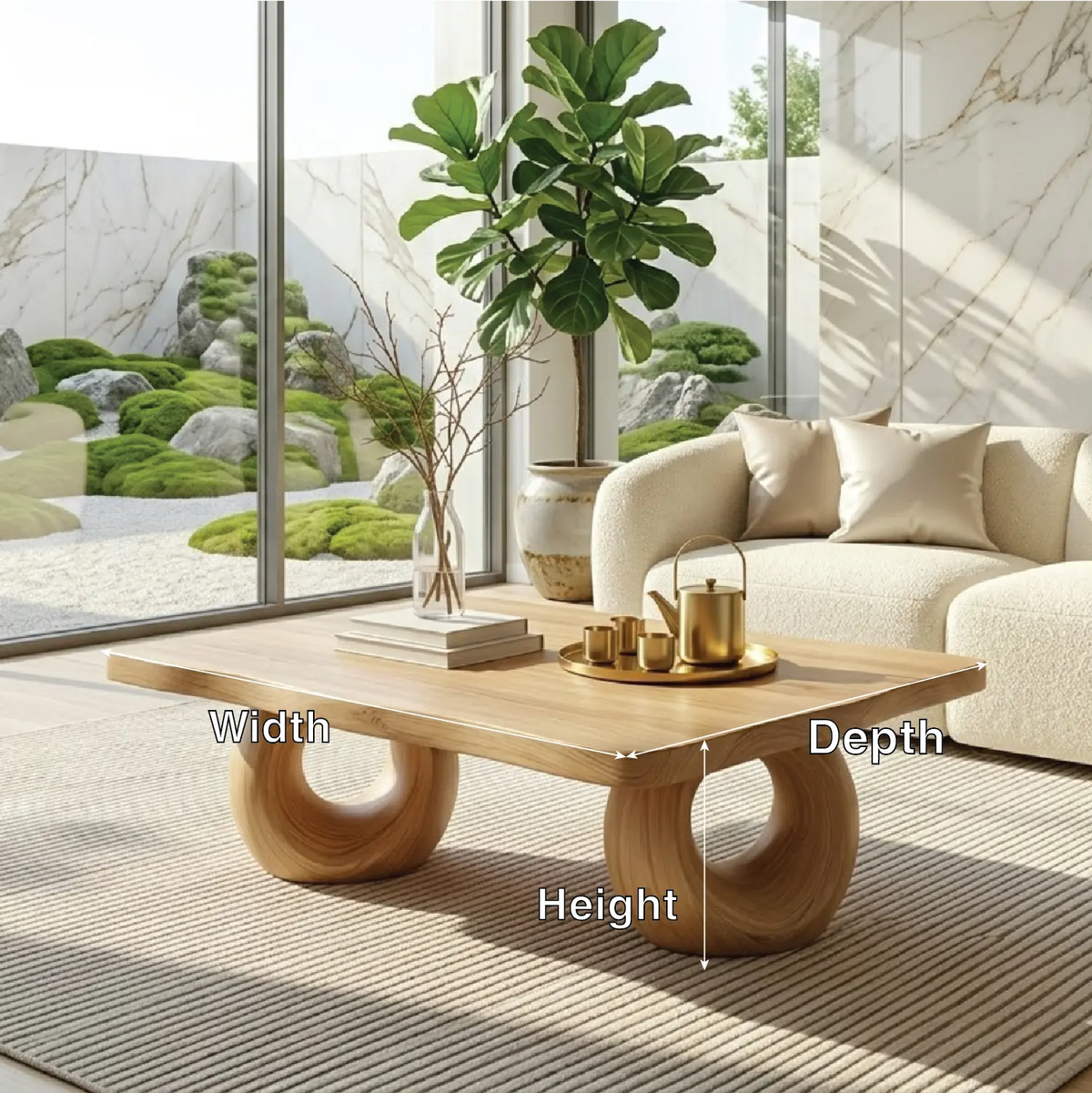 Solid Wood Sculptural Coffee Table with Round Carved Base, Modern Designer Living Room Table - view 7 of 7