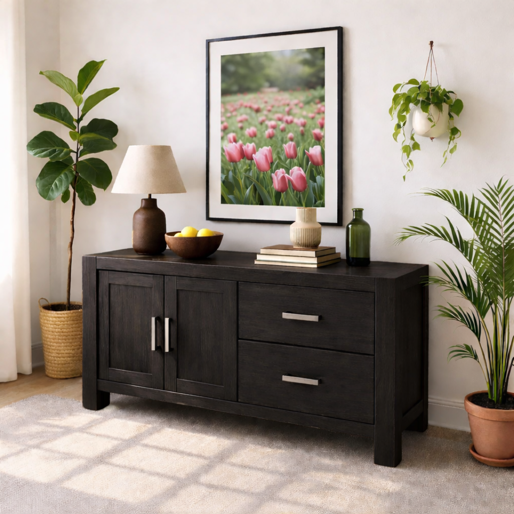 Solid Wood Console Table, Modern Wood Buffet Console with Doors and Drawers Storage - view 7 of 7