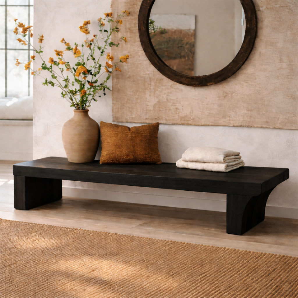 Solid Wood Low Profile Bench, Minimalist Modern Entryway Seating - view 7 of 7