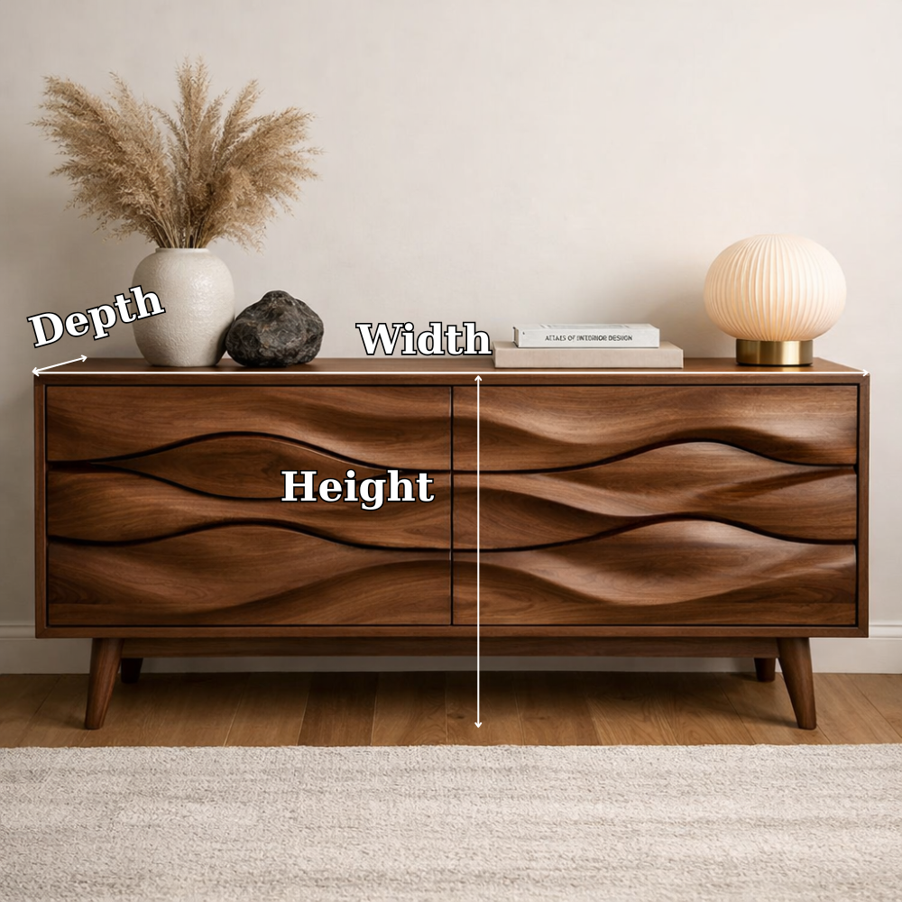 Solid Wood Wave Carved Console Cabinet – Modern Sculptural Sideboard - view 7 of 7