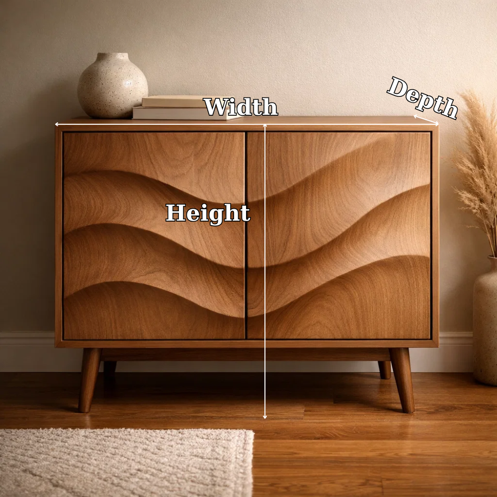 Wave-Design Solid Wood Console Cabinet - Mid-Century Modern Storage - view 7 of 7
