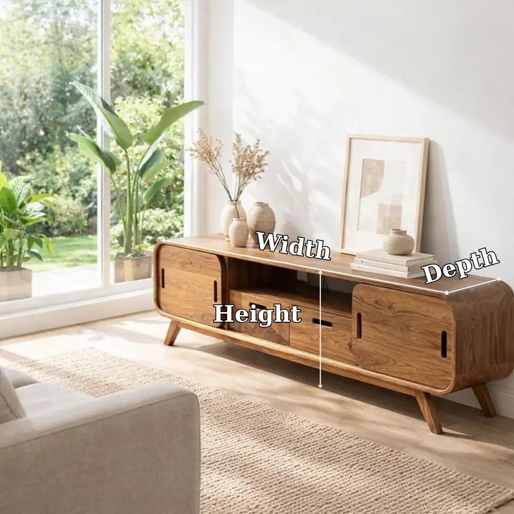 Solid Wood Modern Console Table with Sliding Doors and Open Storage - view 7 of 7