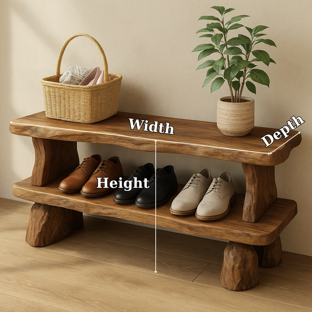 Solid Wood Entryway Bench with Shoe Storage Shelf – Rustic Wooden Shoe Bench - view 7 of 7