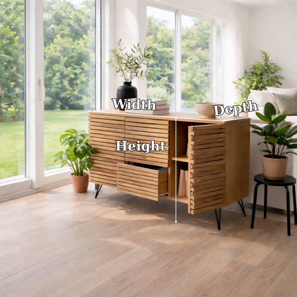Solid Wood Slatted Sideboard Cabinet with Storage - view 7 of 7