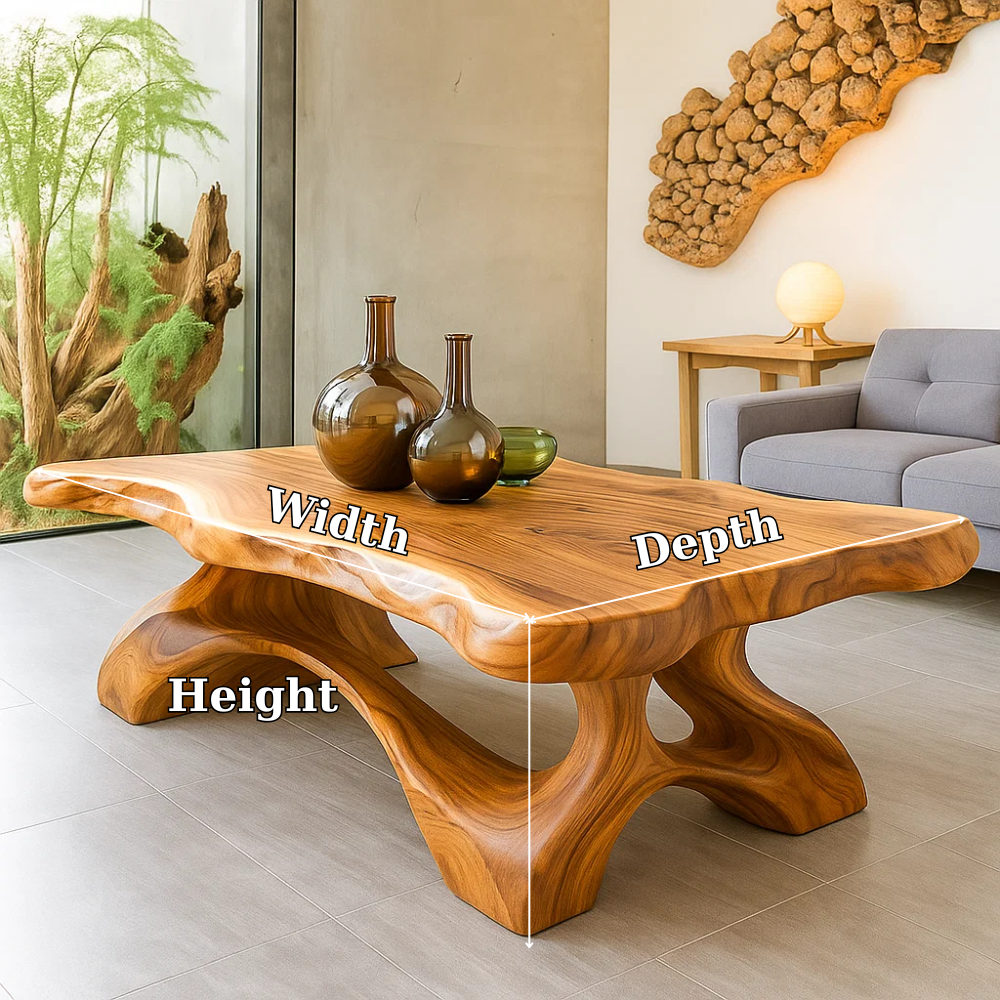 Solid Wood Coffee Table Live Edge Modern Sculptural Base Natural Wood - view 7 of 7