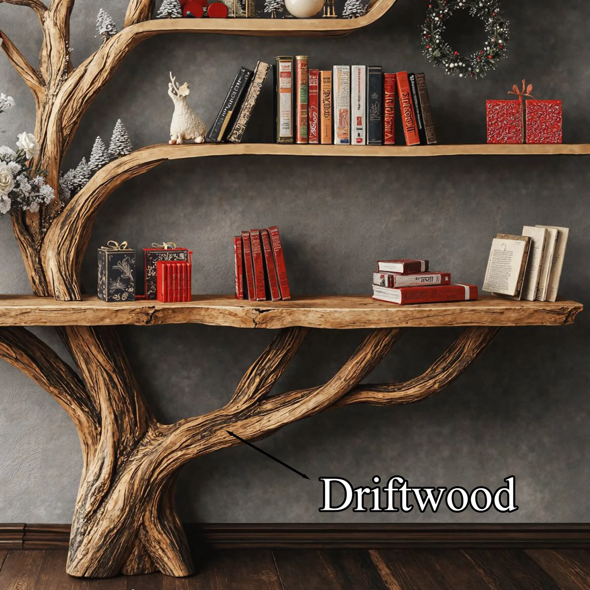 Narrow Floating Live Edge Side Table With Tree Bookshelf For Living Room - view 5 of 5