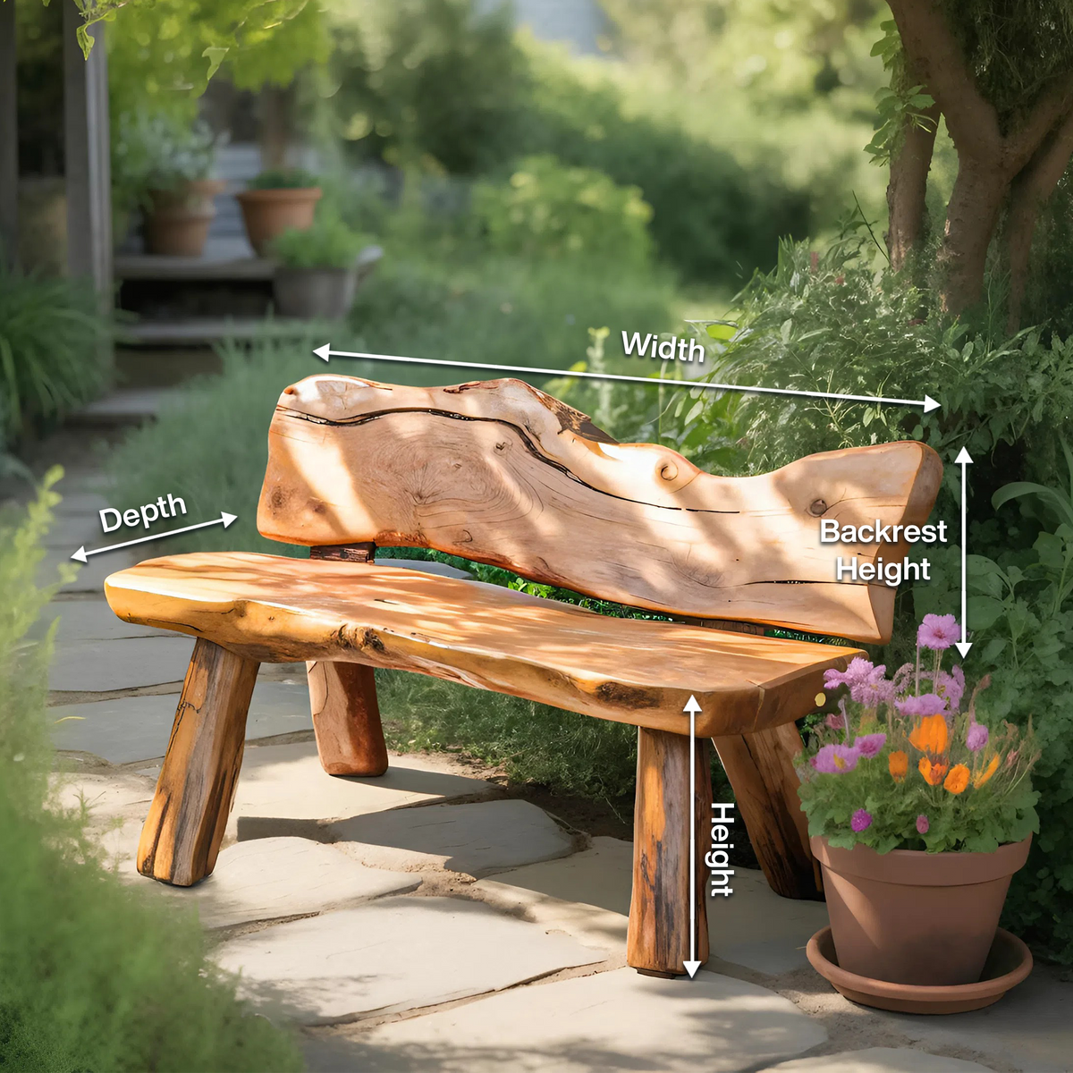 Rustic Live Edge Garden Bench For Patio Backyard And Forest Cabin - view 8 of 8