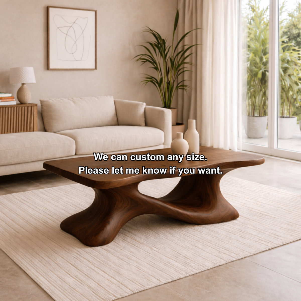 Solid Wood Sculptural Coffee Table with Organic Curved Base – Modern Living Room Table - view 11 of 11