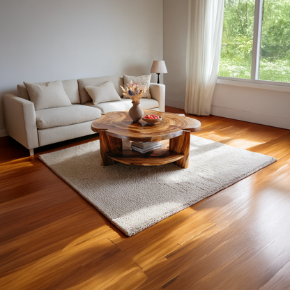 Live Edge Round Solid Wood Coffee Table Natural Wood Center Table with Shelf - view 5 of 7