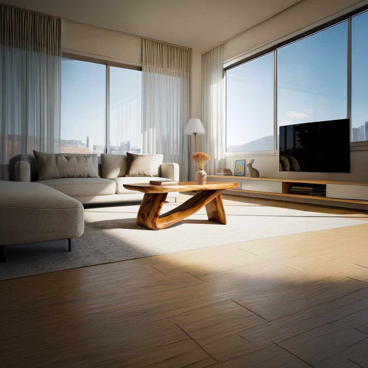 Sculptural Solid Wood Coffee Table Handcrafted Natural Wood Modern Center Table - view 6 of 7